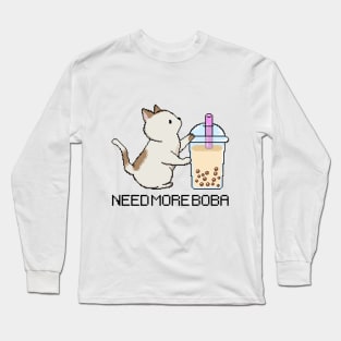 Pixel Kitty Needs More Boba Tea! Long Sleeve T-Shirt